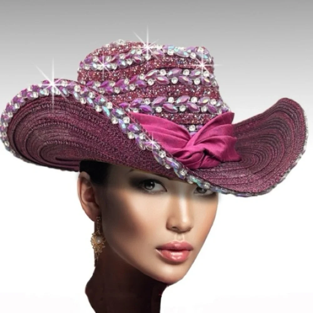 Elegant Purple Beaded Women's Hat